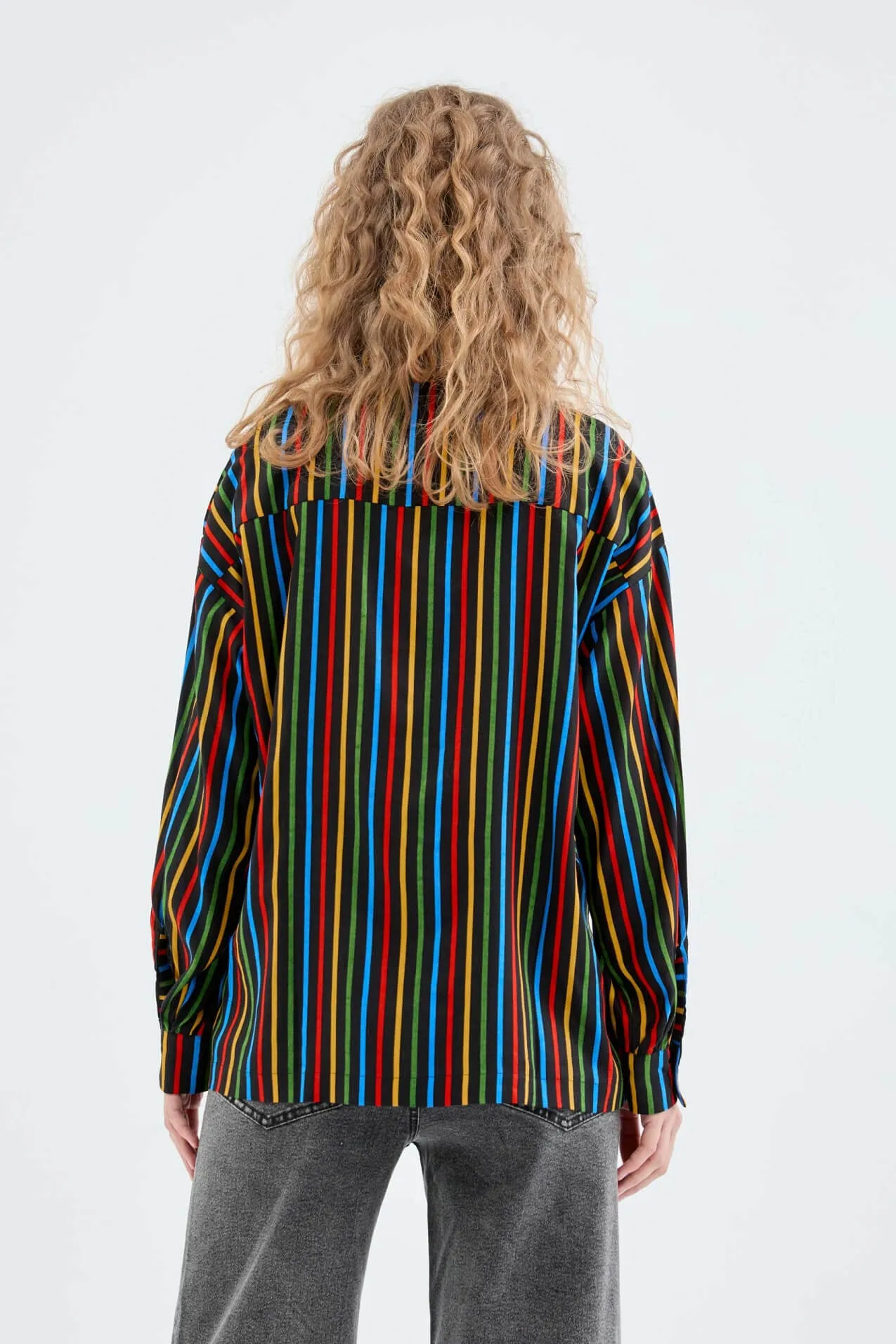 Compania Fantastica Black Multicoloured Stripe Print Long Sleeve Shirt