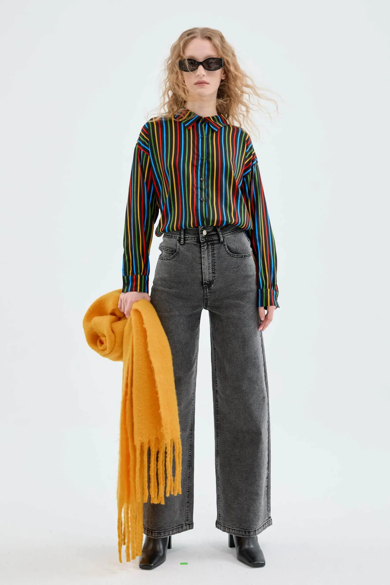 Compania Fantastica Black Multicoloured Stripe Print Long Sleeve Shirt