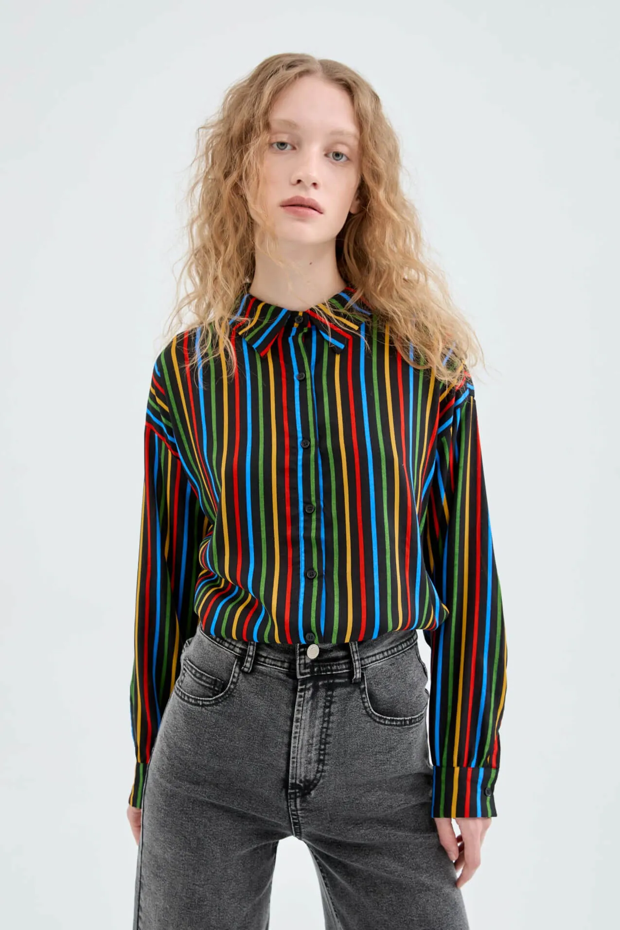 Compania Fantastica Black Multicoloured Stripe Print Long Sleeve Shirt