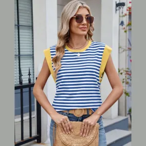 Contrast Striped Round Neck T-Shirt