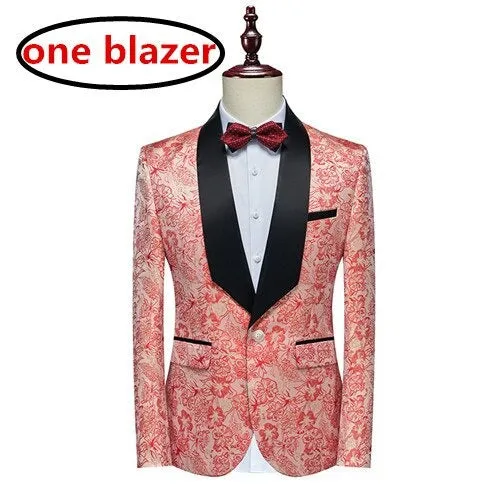Coral Blush 3 Pcs Floral Men Suits Set