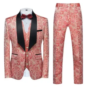 Coral Blush 3 Pcs Floral Men Suits Set