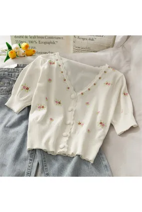 Cottagecore Flowers Knitted Fall Cardigan