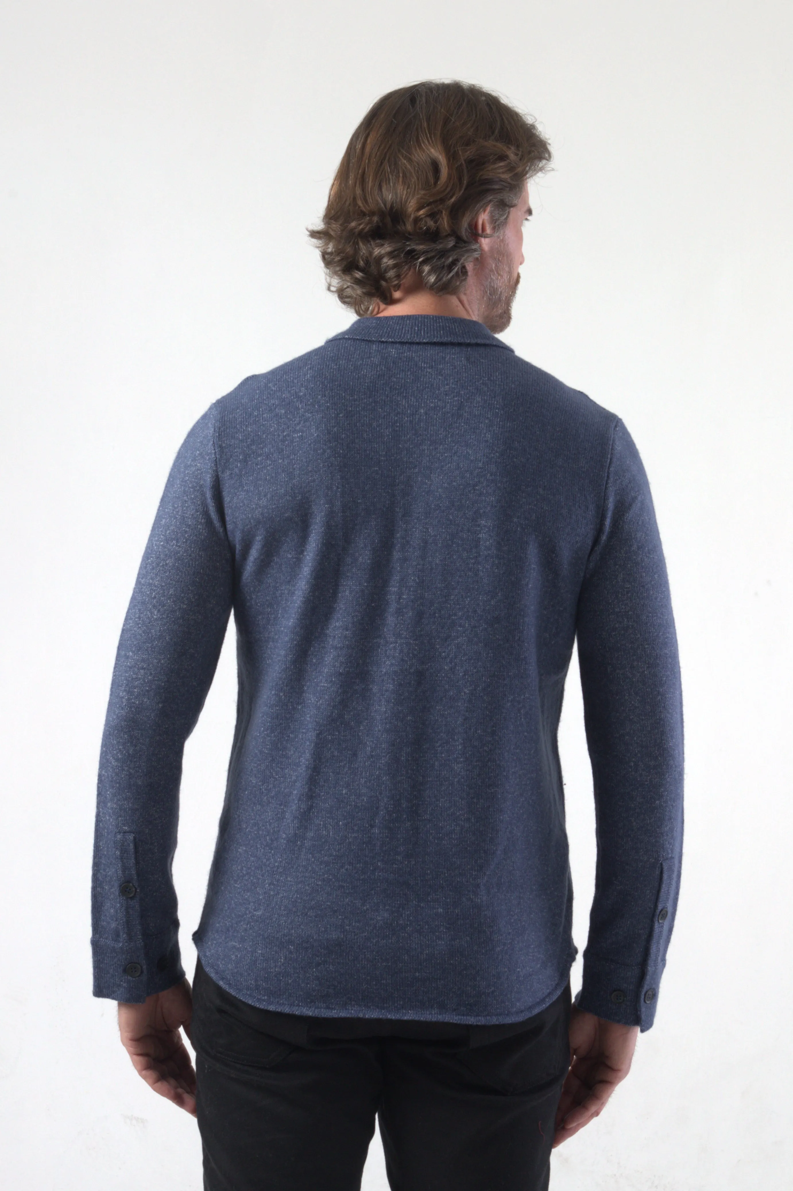 Denim Like Jersey Stitch Knit Sweater Shirt