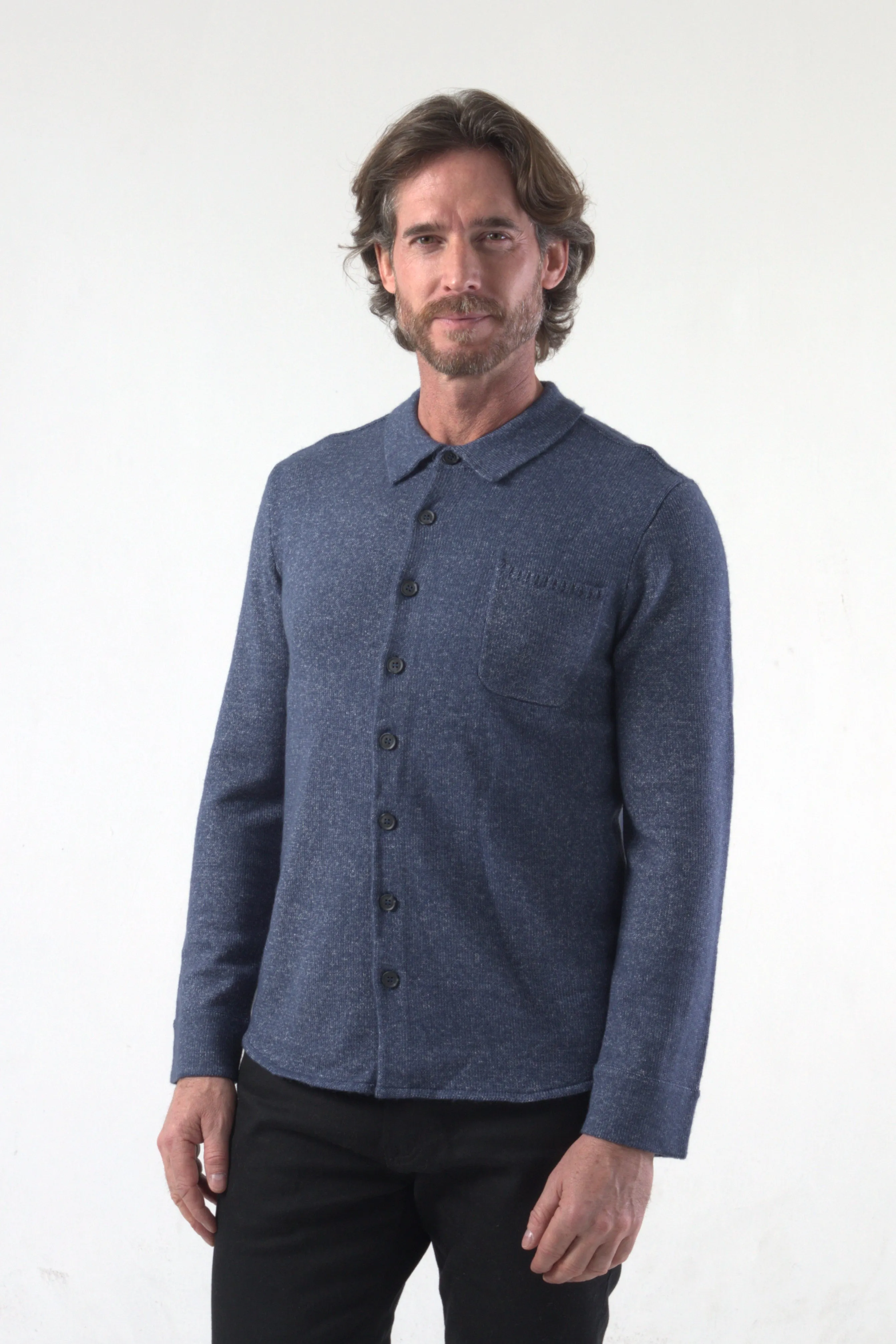 Denim Like Jersey Stitch Knit Sweater Shirt
