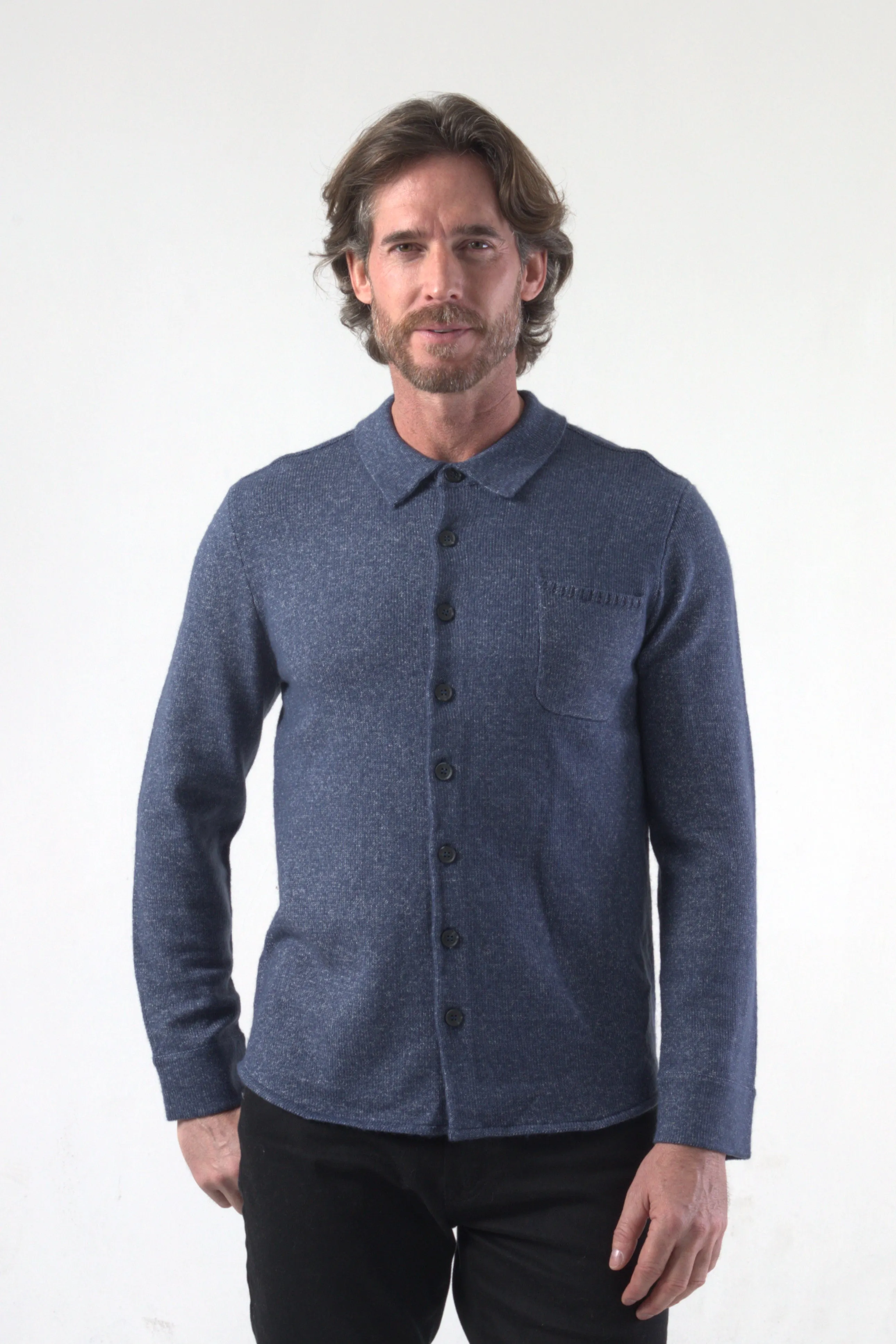 Denim Like Jersey Stitch Knit Sweater Shirt