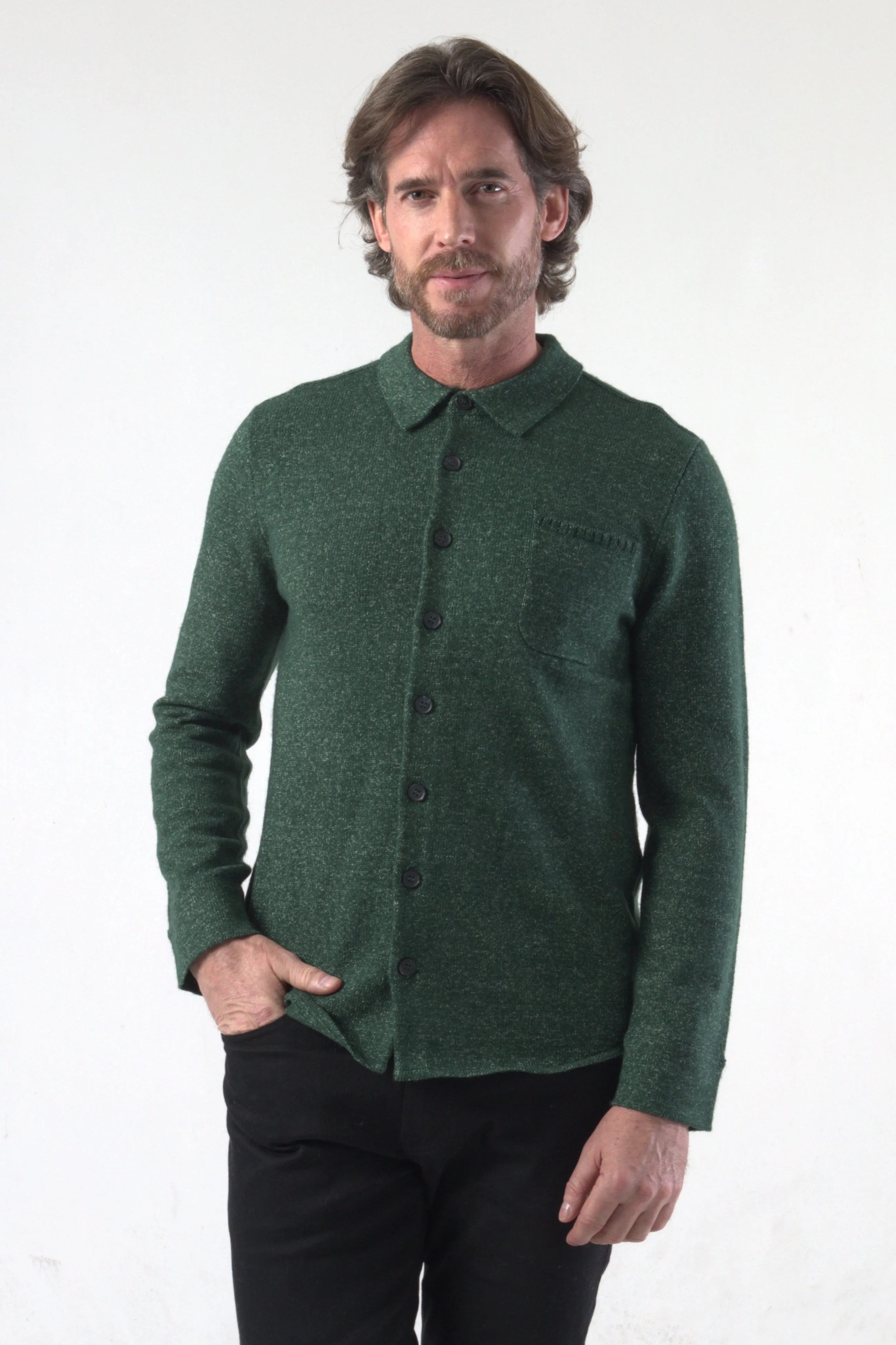 Denim Like Jersey Stitch Knit Sweater Shirt