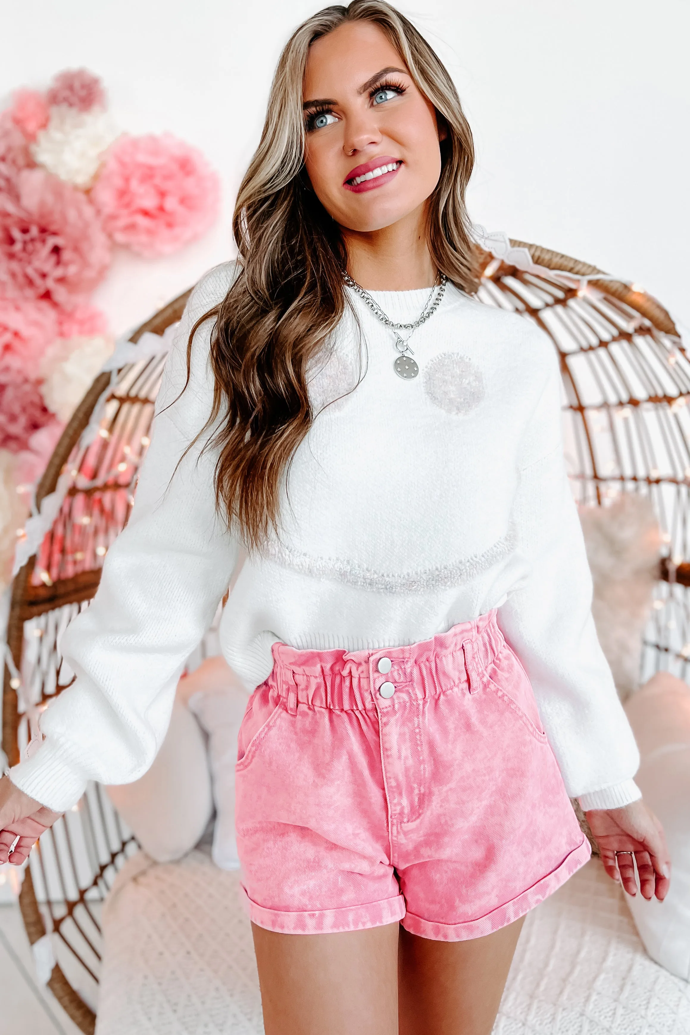 Doorbuster- Unlock Your Happiness Textured Pattern Sweater (White Multi)