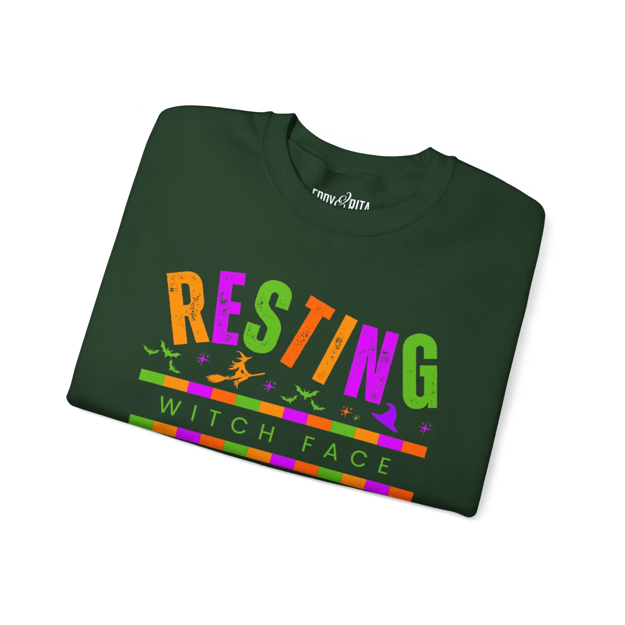 Eddy and Rita Women's Heavy Crewneck Sweatshirt - "Resting Witch Face" Halloween Sweater - Cozy, Funny, Witchy Fall Pullover
