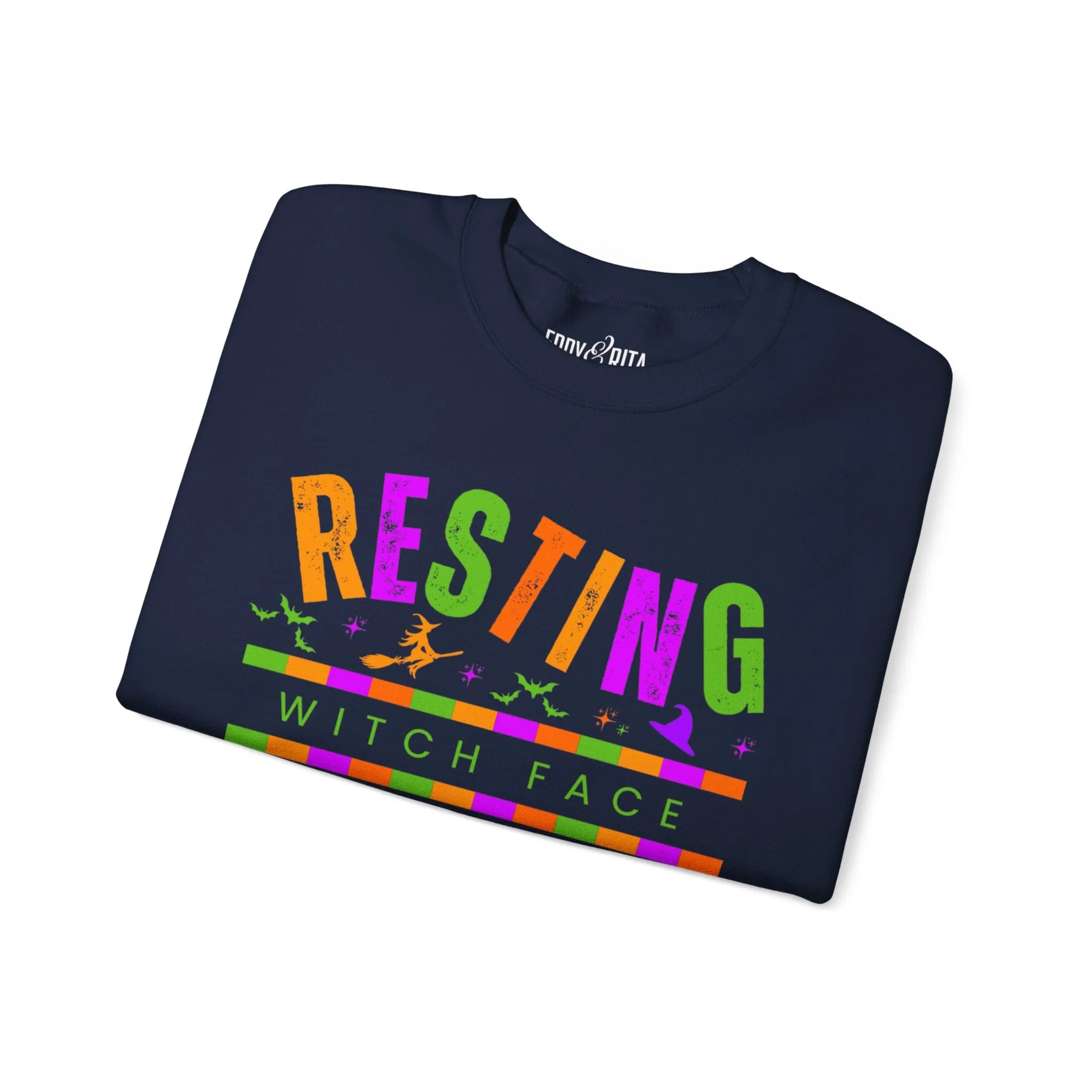 Eddy and Rita Women's Heavy Crewneck Sweatshirt - "Resting Witch Face" Halloween Sweater - Cozy, Funny, Witchy Fall Pullover