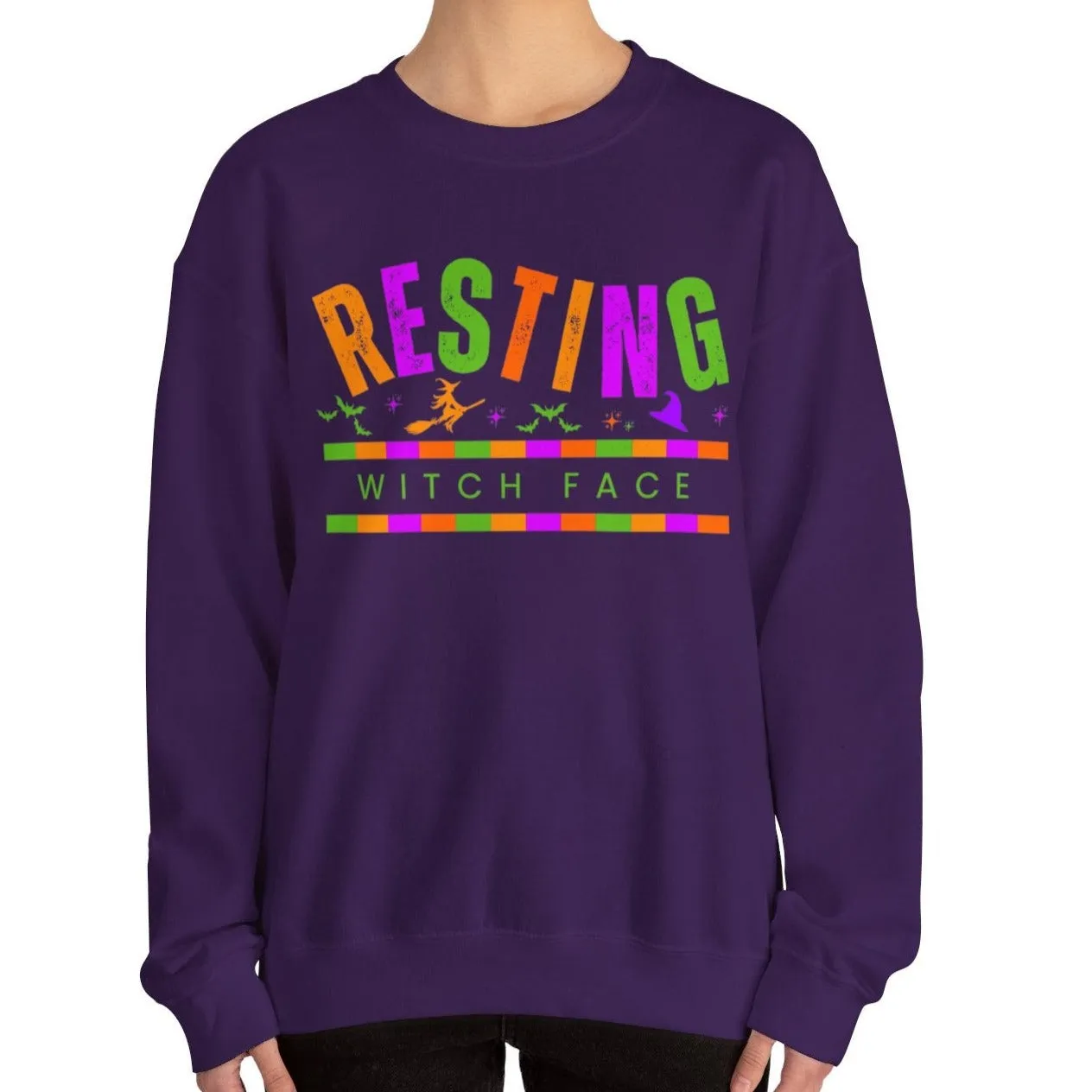 Eddy and Rita Women's Heavy Crewneck Sweatshirt - "Resting Witch Face" Halloween Sweater - Cozy, Funny, Witchy Fall Pullover