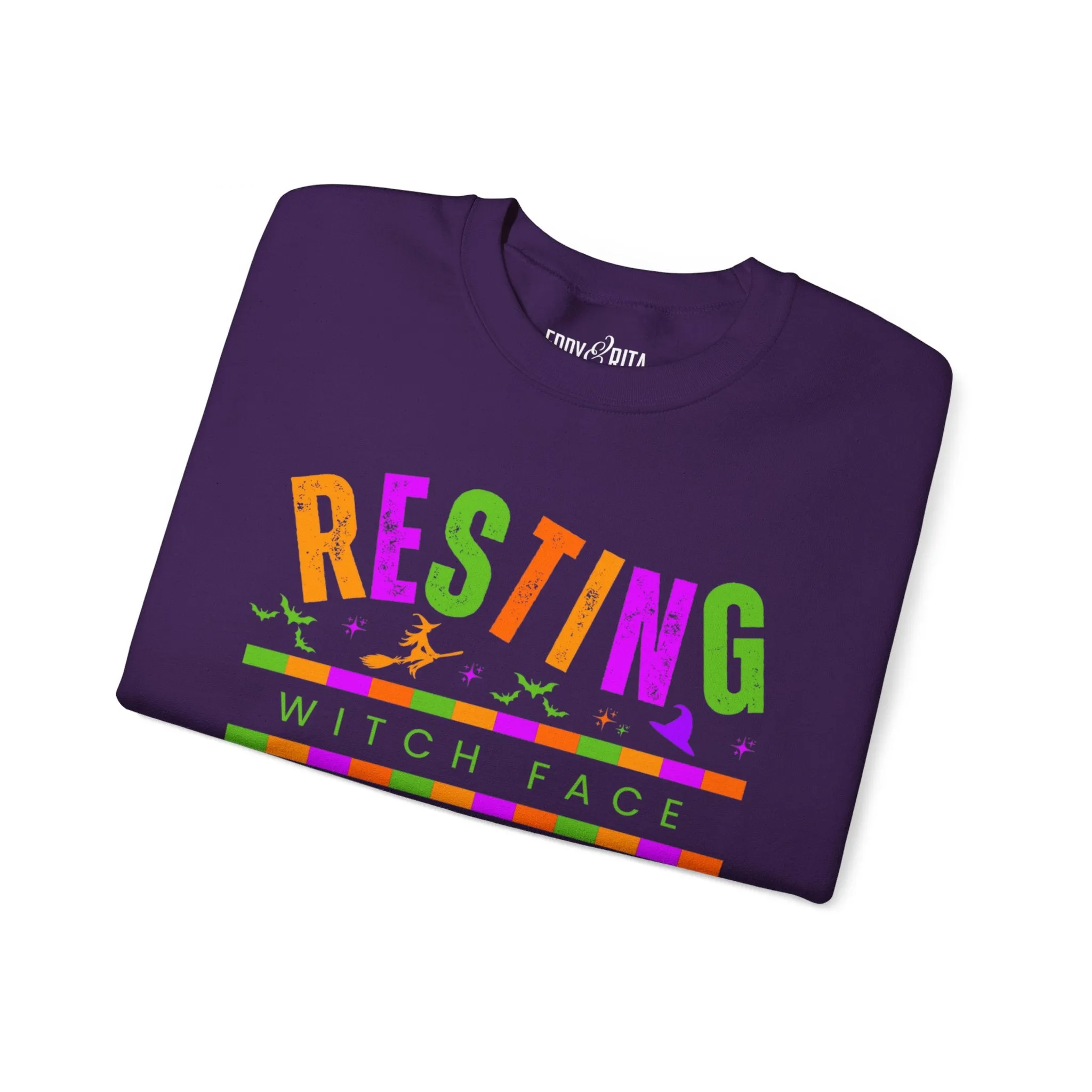 Eddy and Rita Women's Heavy Crewneck Sweatshirt - "Resting Witch Face" Halloween Sweater - Cozy, Funny, Witchy Fall Pullover