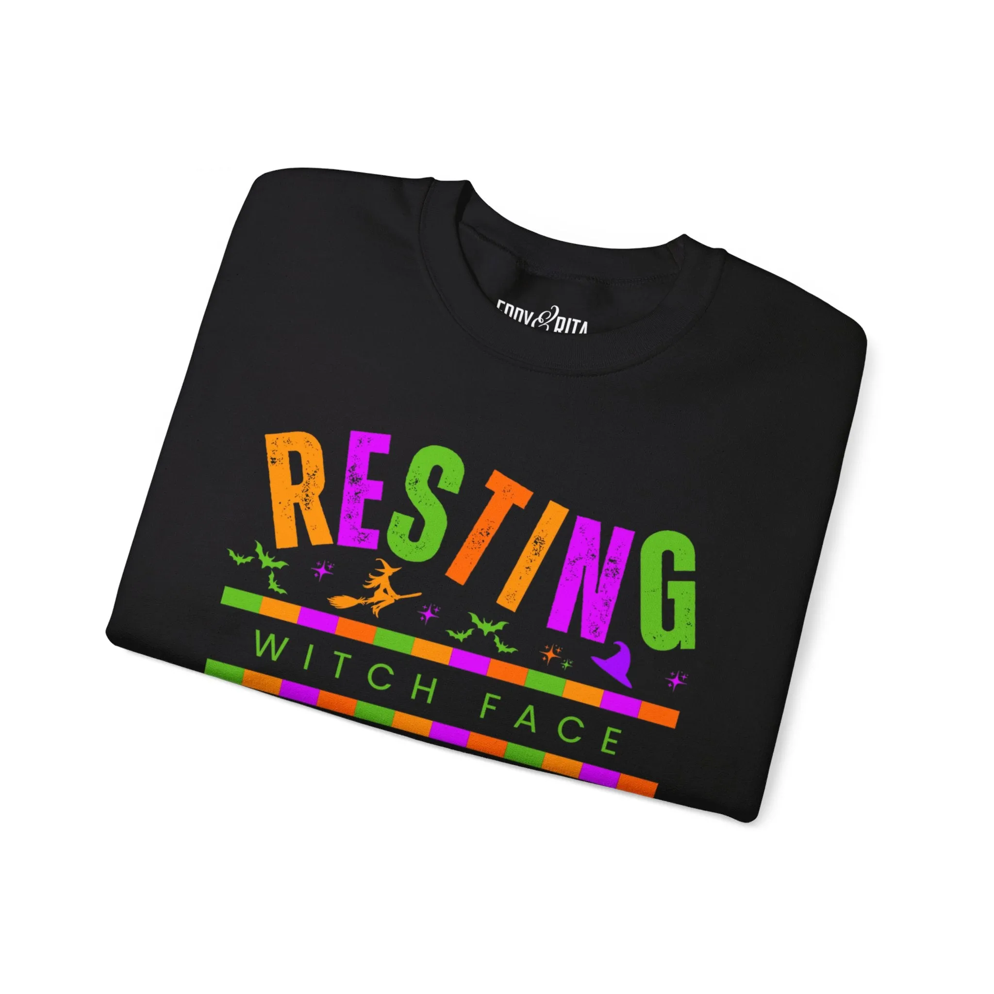 Eddy and Rita Women's Heavy Crewneck Sweatshirt - "Resting Witch Face" Halloween Sweater - Cozy, Funny, Witchy Fall Pullover