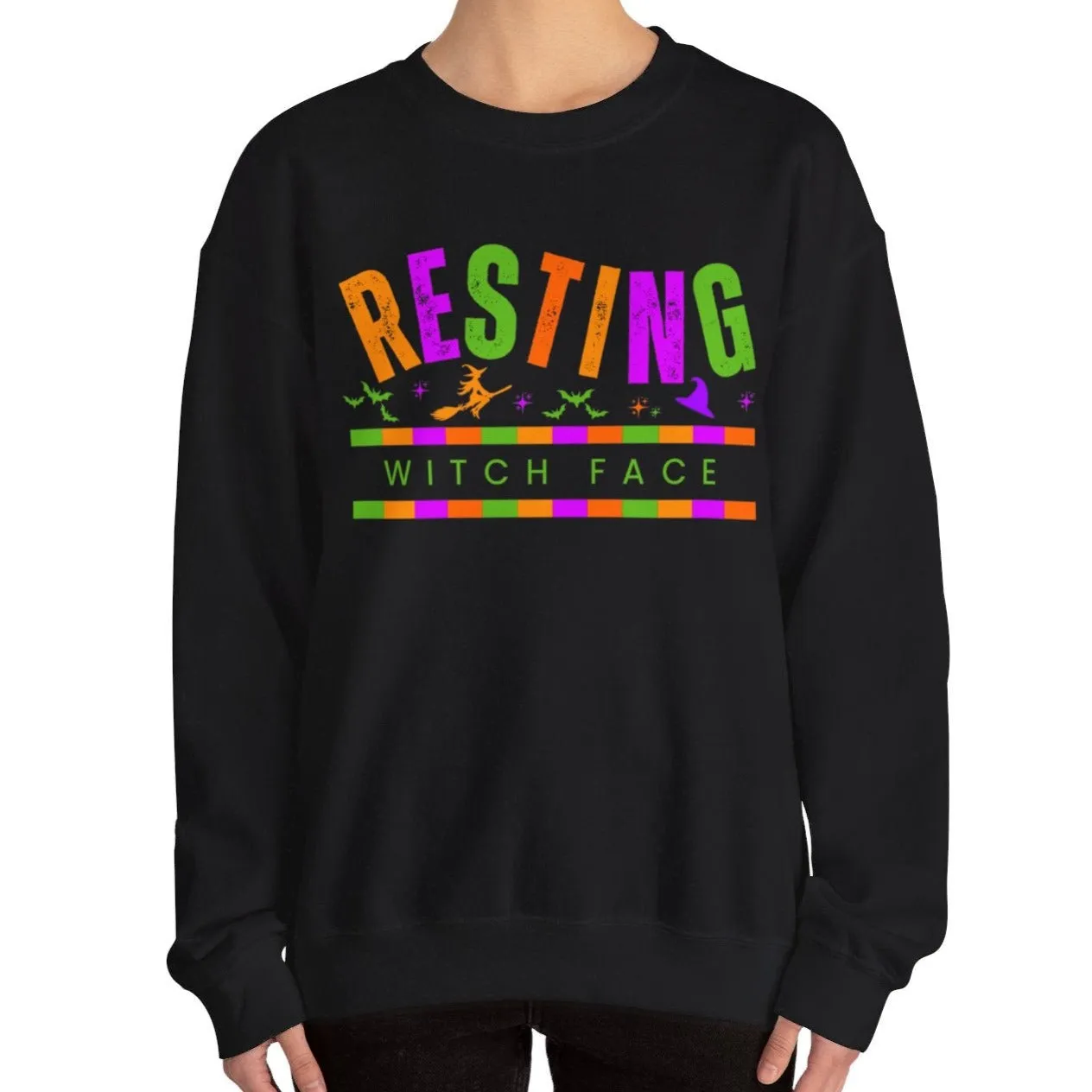 Eddy and Rita Women's Heavy Crewneck Sweatshirt - "Resting Witch Face" Halloween Sweater - Cozy, Funny, Witchy Fall Pullover