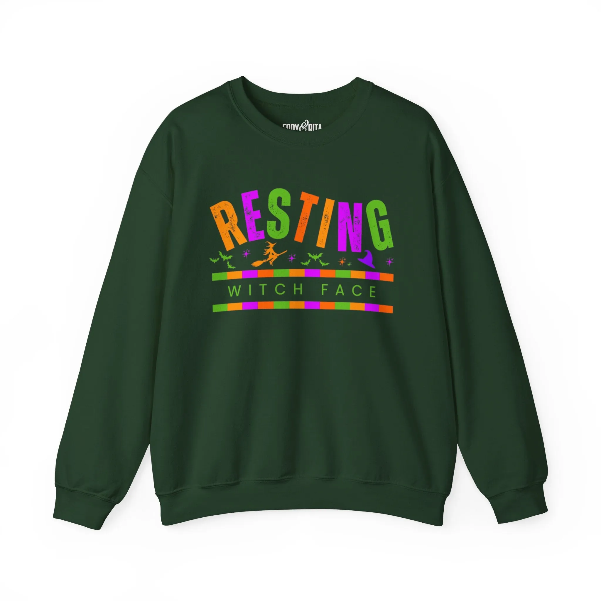 Eddy and Rita Women's Heavy Crewneck Sweatshirt - "Resting Witch Face" Halloween Sweater - Cozy, Funny, Witchy Fall Pullover