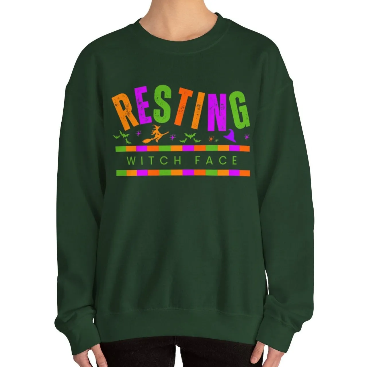 Eddy and Rita Women's Heavy Crewneck Sweatshirt - "Resting Witch Face" Halloween Sweater - Cozy, Funny, Witchy Fall Pullover