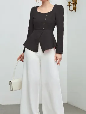 Emberly Women's Single Breasted Professional Business Long Sleeve Shirt