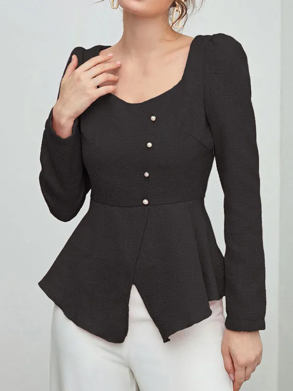Emberly Women's Single Breasted Professional Business Long Sleeve Shirt