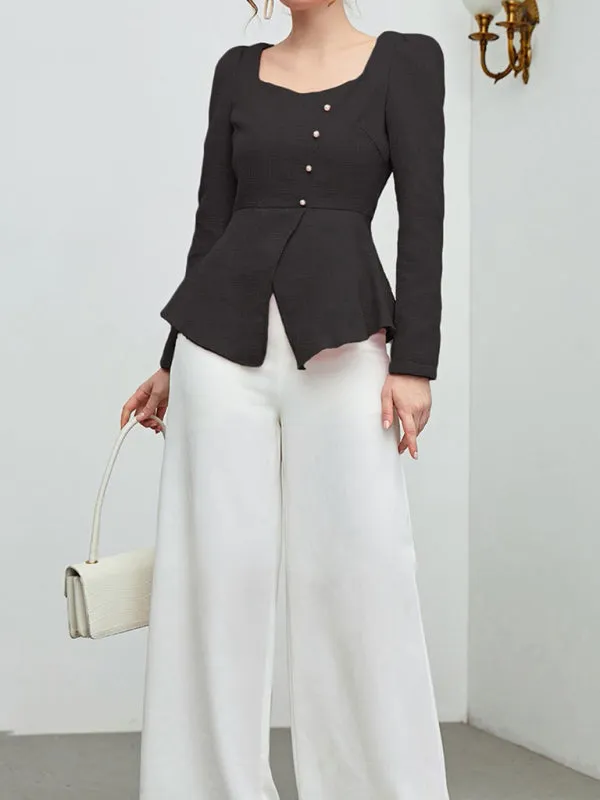 Emberly Women's Single Breasted Professional Business Long Sleeve Shirt