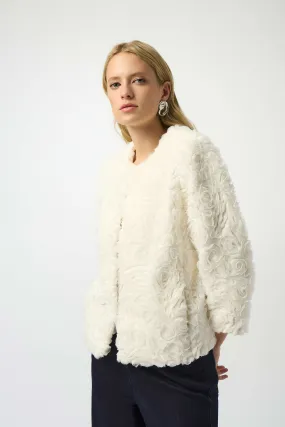 Embroidered Faux Fur Collarless Jacket