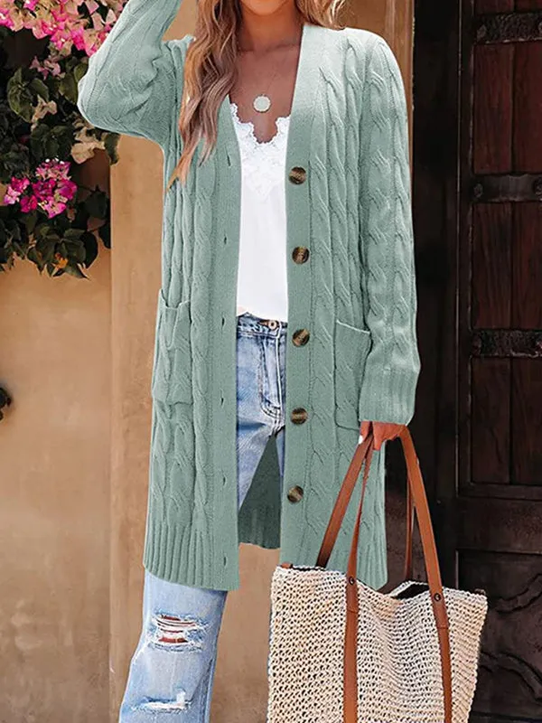 Fiona Single-Breasted Twist Pocket Knit Long Sweater Cardigan
