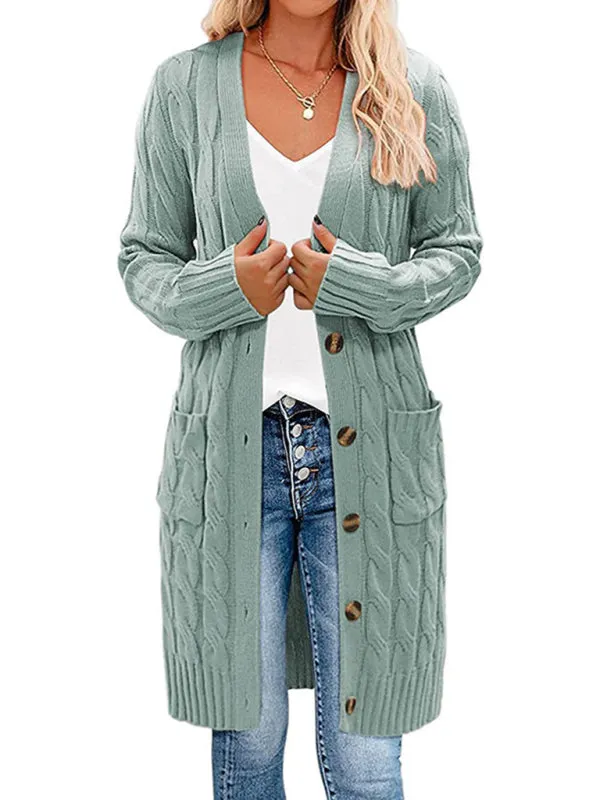 Fiona Single-Breasted Twist Pocket Knit Long Sweater Cardigan