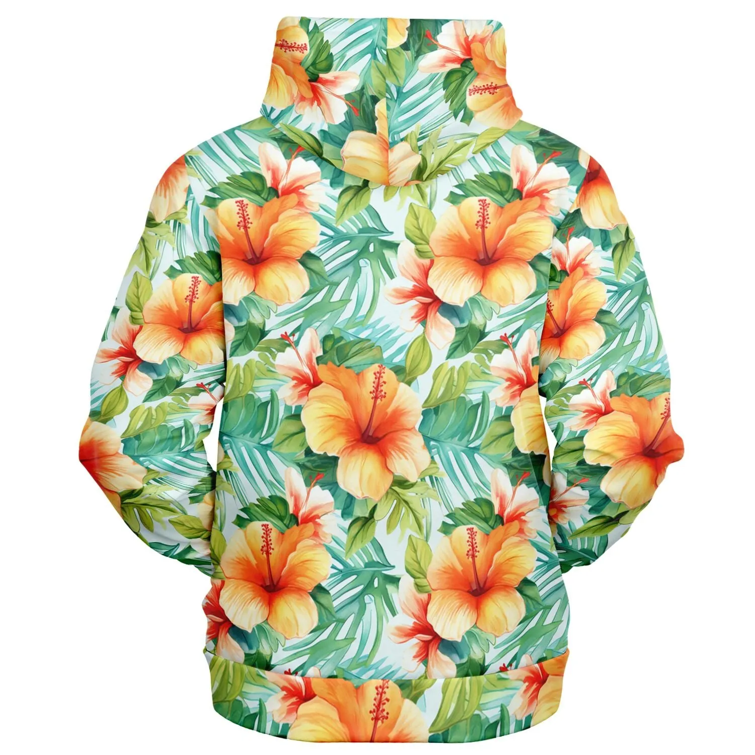 Flowers Zip Up Hoodie, Tropical Floral Green Front Zipper Pocket Men Women Unisex Adult Aesthetic Graphic Cotton Fleece Hooded Sweatshirt
