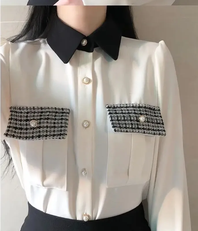 Flytonn-cute winter outfits casual winter outfits christmas outfit party look inspos Long Sleeve Plaid Pockets Office Blouse Shirt