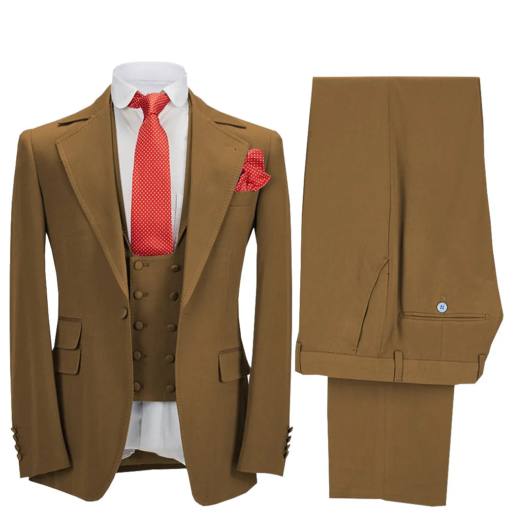 Formal Men's 3 Pieces Slim Fit Solid Color Notch Lapel Tuxedos For Wedding (Blazer vest Pants)