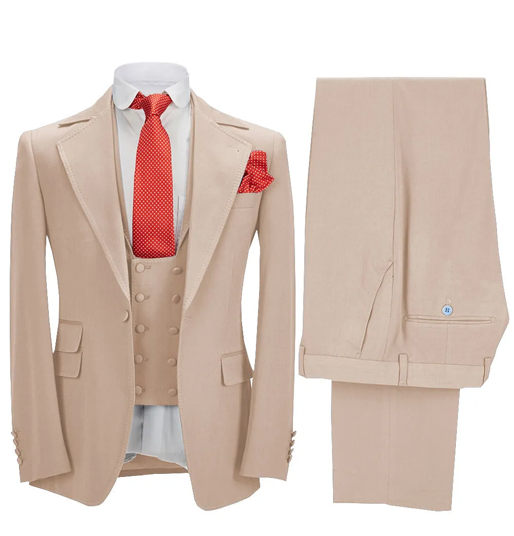 Formal Men's 3 Pieces Slim Fit Solid Color Notch Lapel Tuxedos For Wedding (Blazer vest Pants)