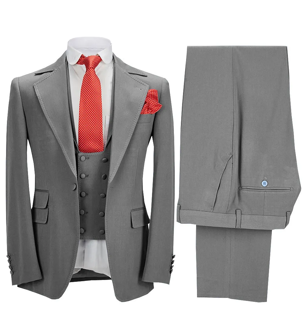 Formal Men's 3 Pieces Slim Fit Solid Color Notch Lapel Tuxedos For Wedding (Blazer vest Pants)