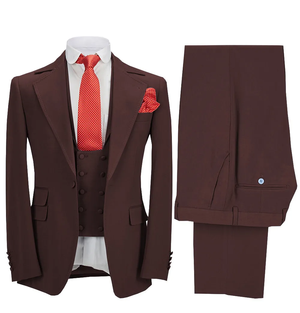 Formal Men's 3 Pieces Slim Fit Solid Color Notch Lapel Tuxedos For Wedding (Blazer vest Pants)