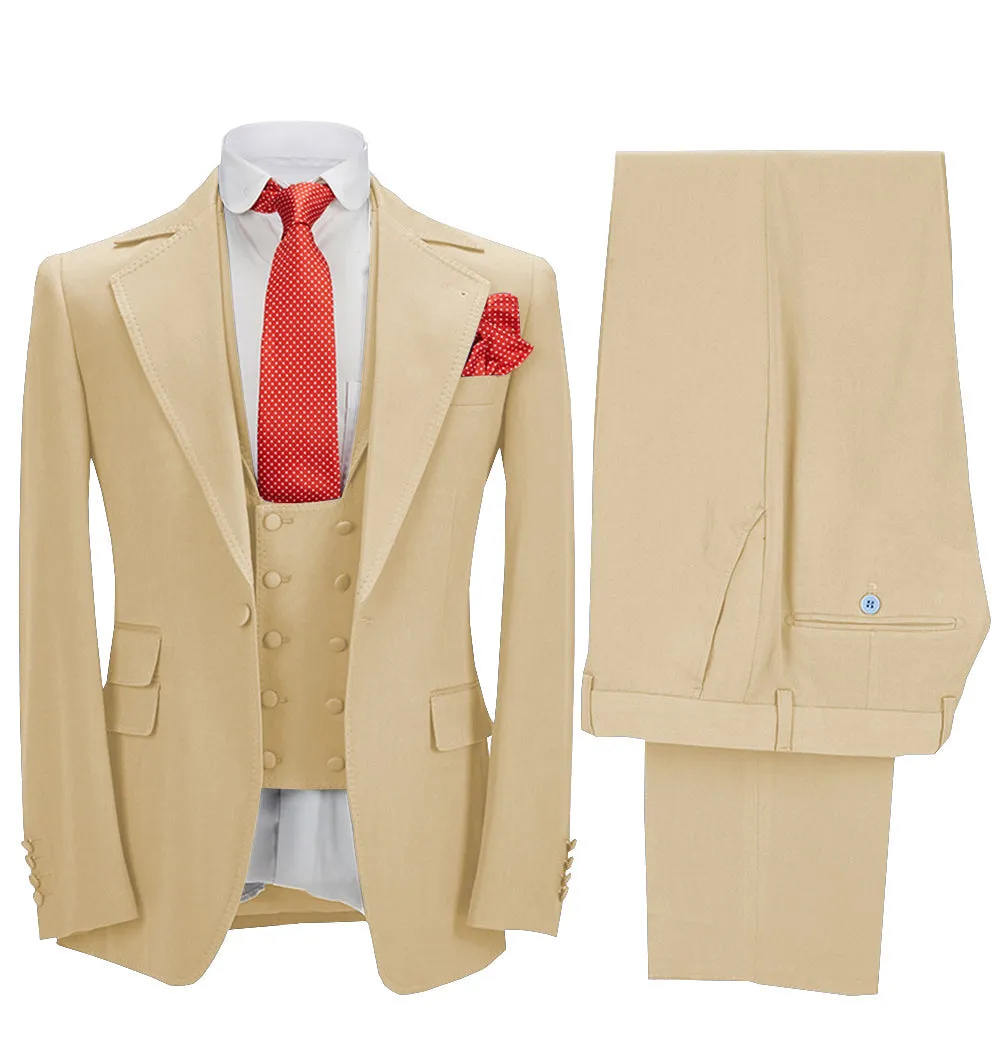 Formal Men's 3 Pieces Slim Fit Solid Color Notch Lapel Tuxedos For Wedding (Blazer vest Pants)