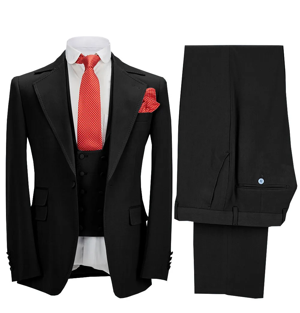 Formal Men's 3 Pieces Slim Fit Solid Color Notch Lapel Tuxedos For Wedding (Blazer vest Pants)