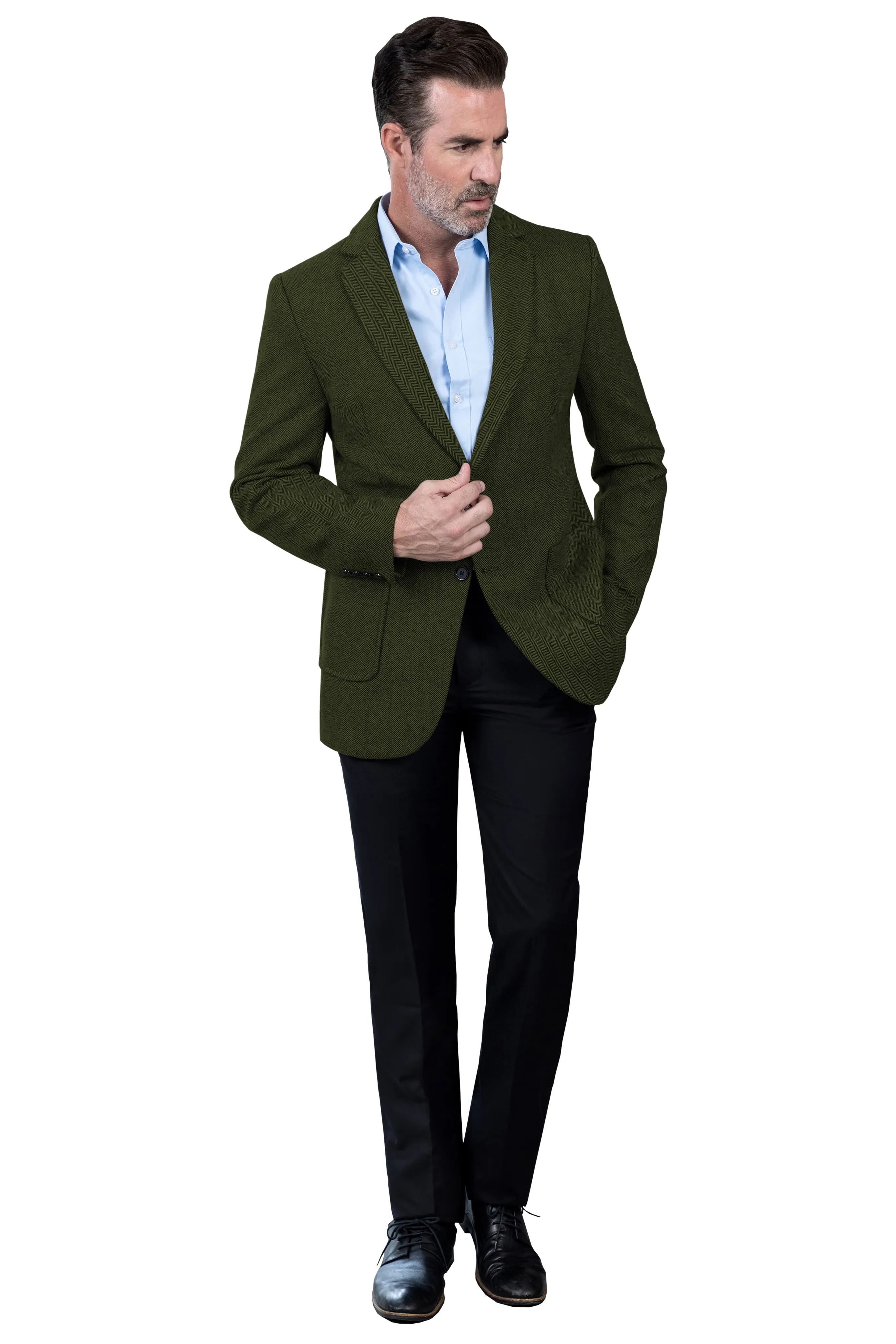 Formal Men's Classic Tweed Herringbone Peak Lapel Blazer