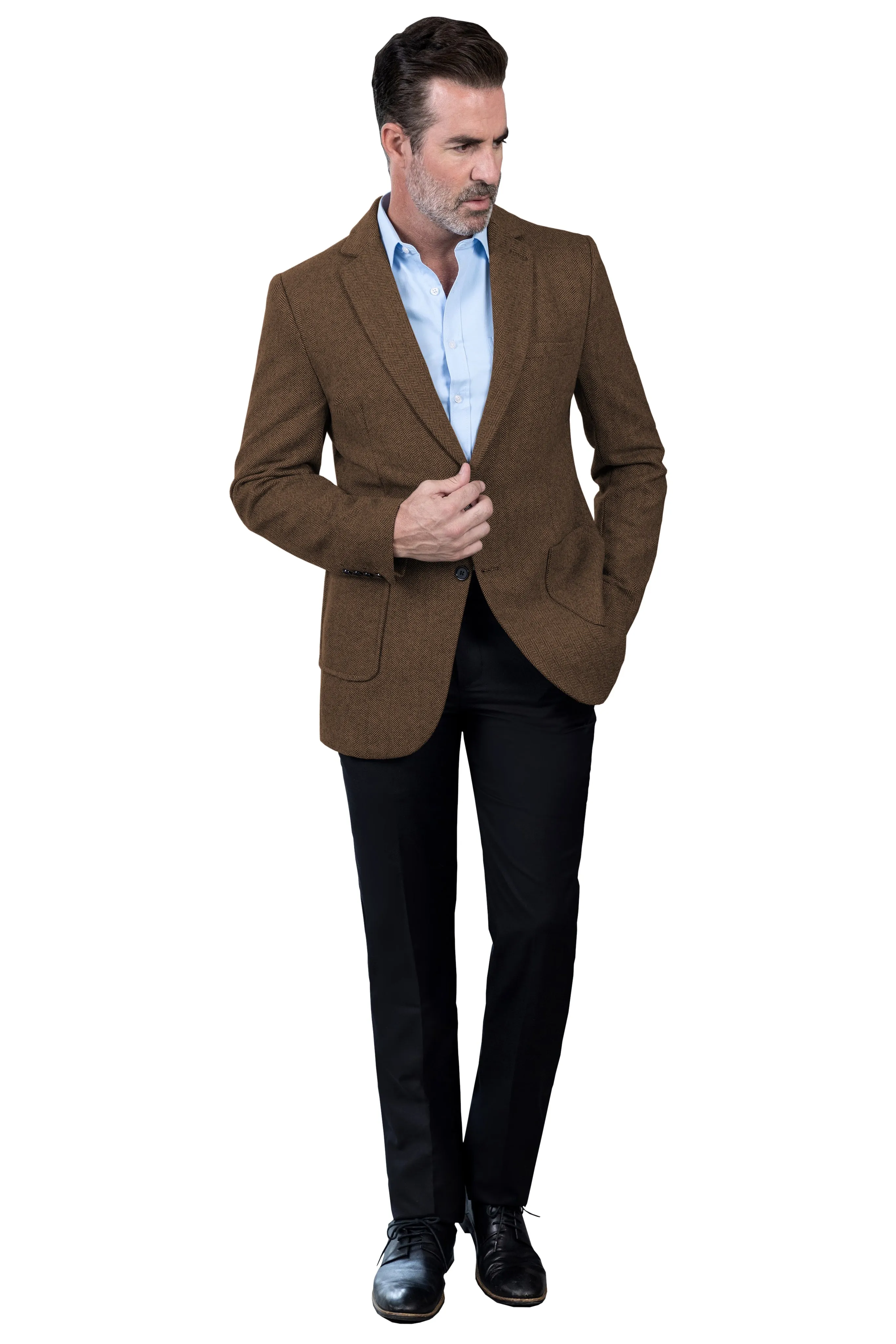 Formal Men's Classic Tweed Herringbone Peak Lapel Blazer