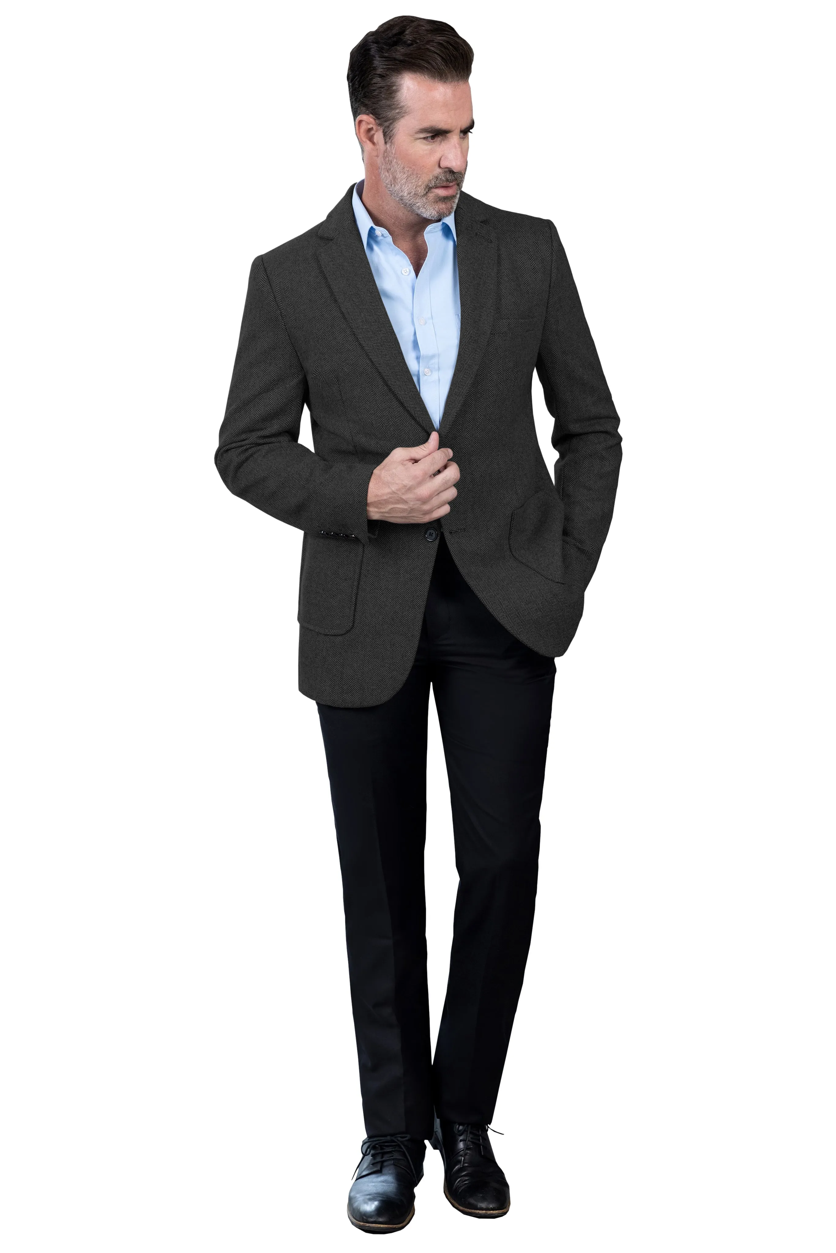 Formal Men's Classic Tweed Herringbone Peak Lapel Blazer