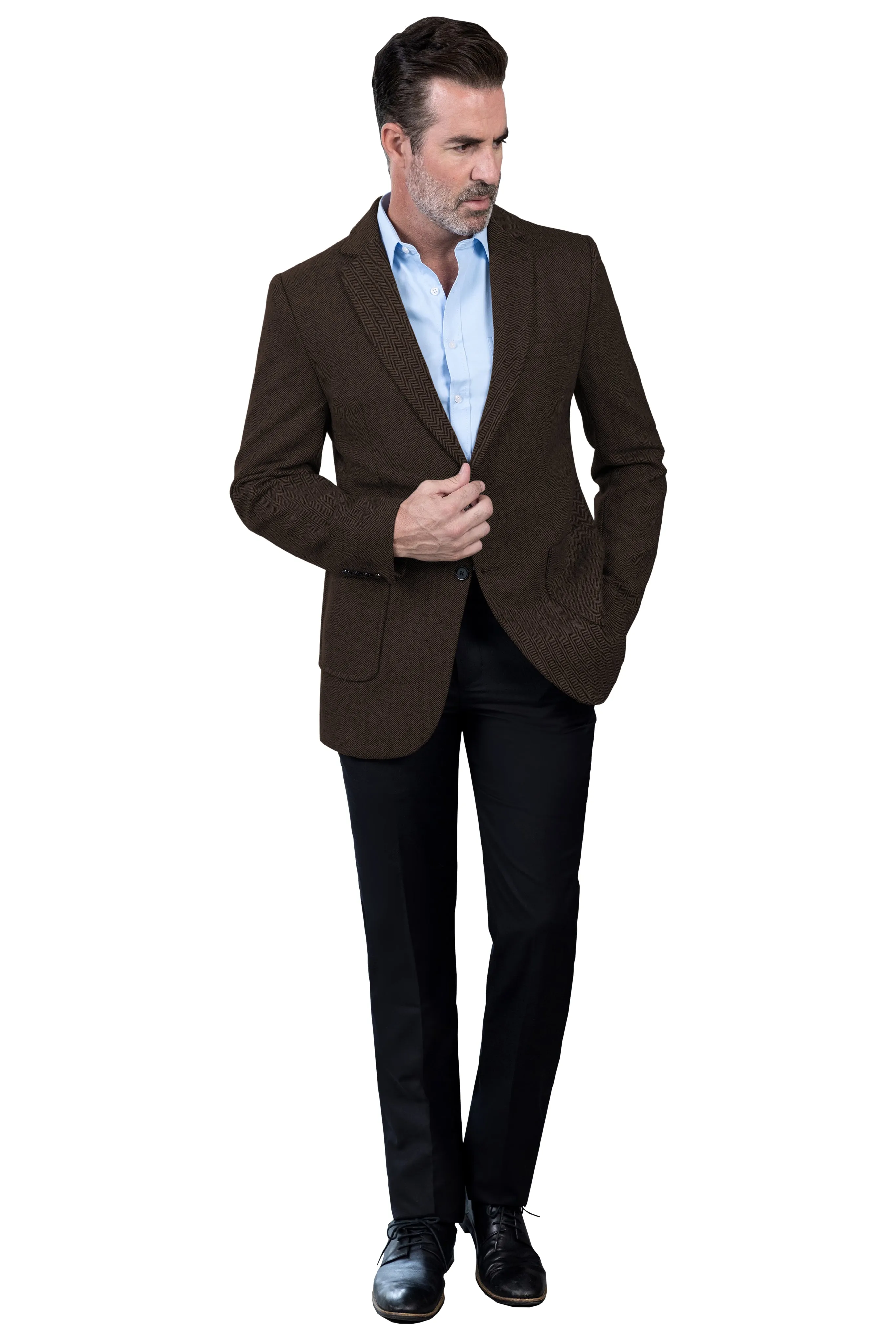 Formal Men's Classic Tweed Herringbone Peak Lapel Blazer
