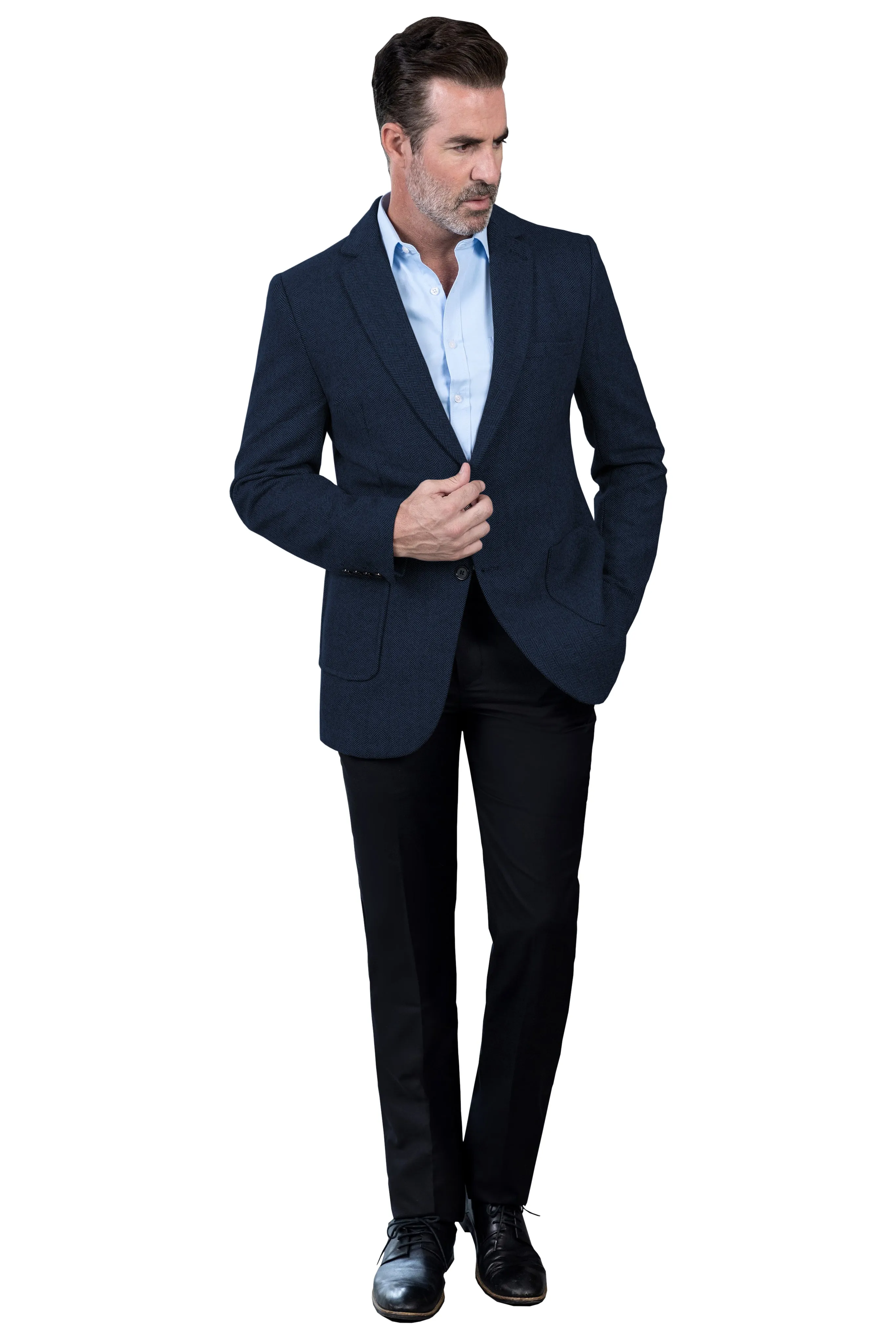 Formal Men's Classic Tweed Herringbone Peak Lapel Blazer
