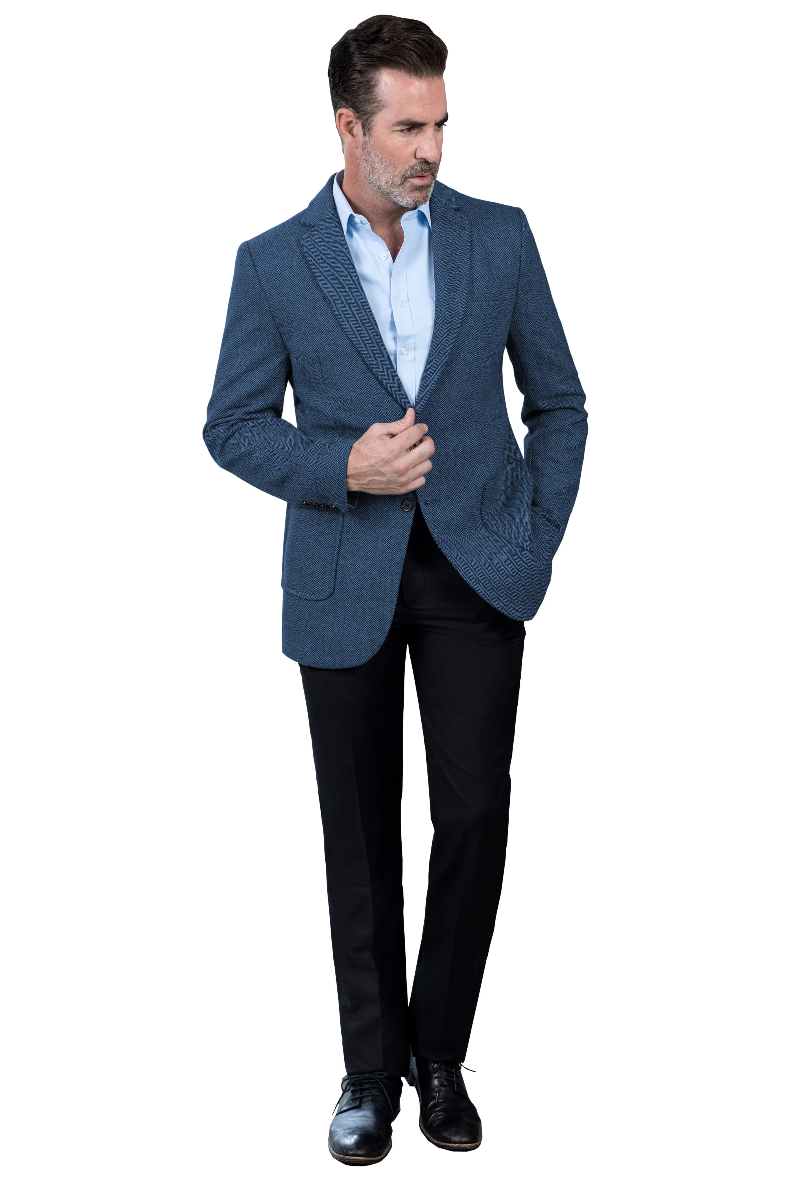 Formal Men's Classic Tweed Herringbone Peak Lapel Blazer