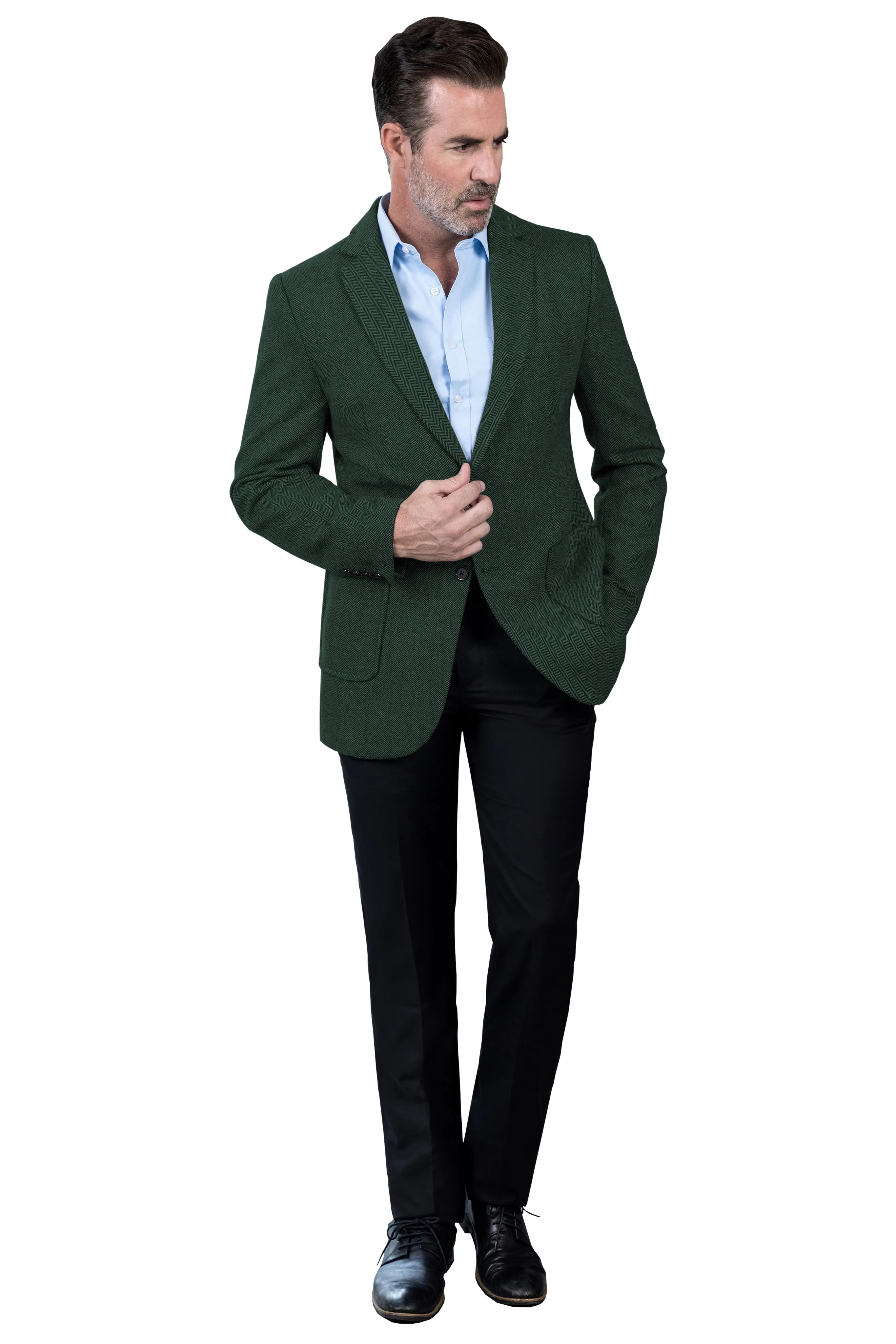 Formal Men's Classic Tweed Herringbone Peak Lapel Blazer