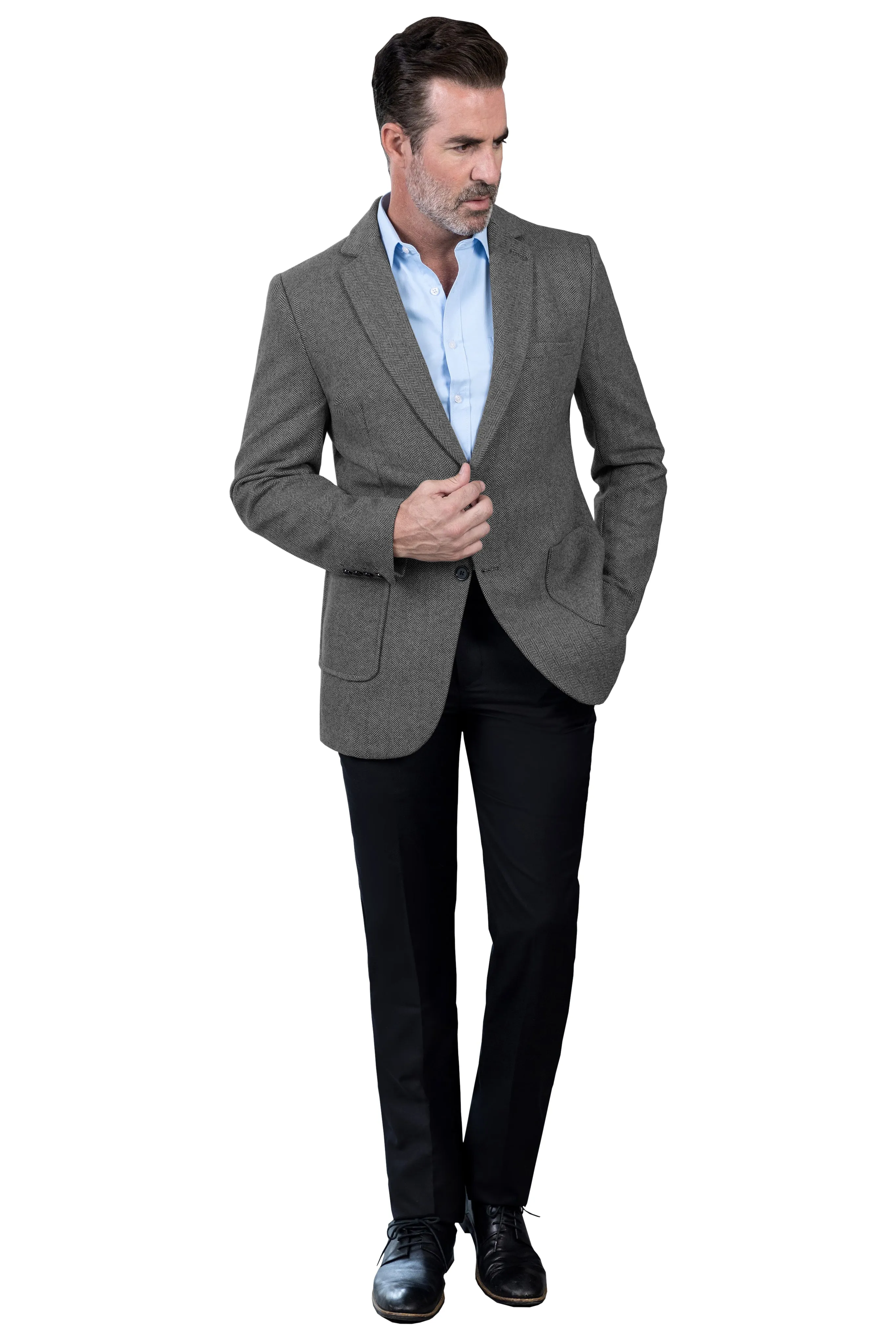 Formal Men's Classic Tweed Herringbone Peak Lapel Blazer