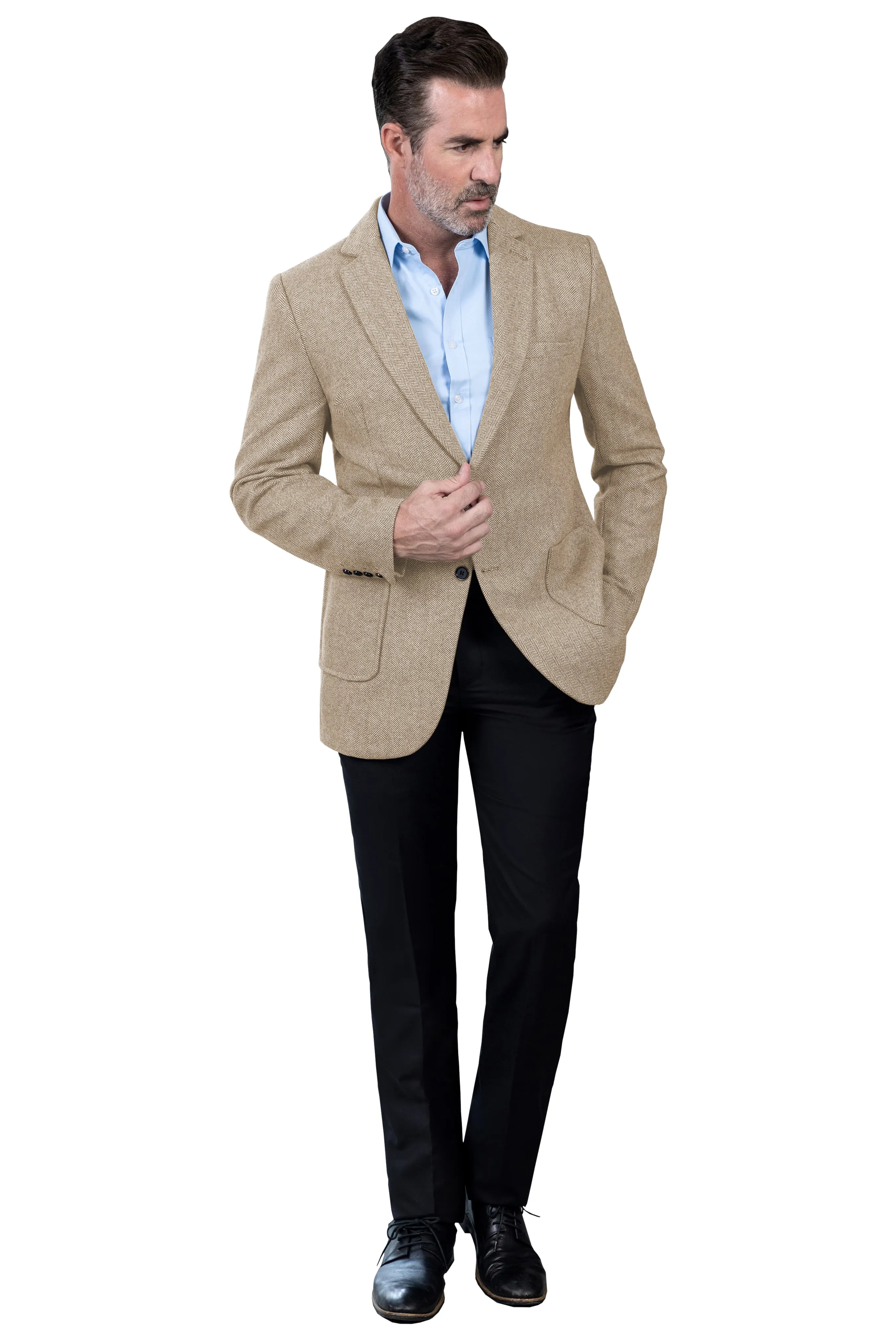 Formal Men's Classic Tweed Herringbone Peak Lapel Blazer