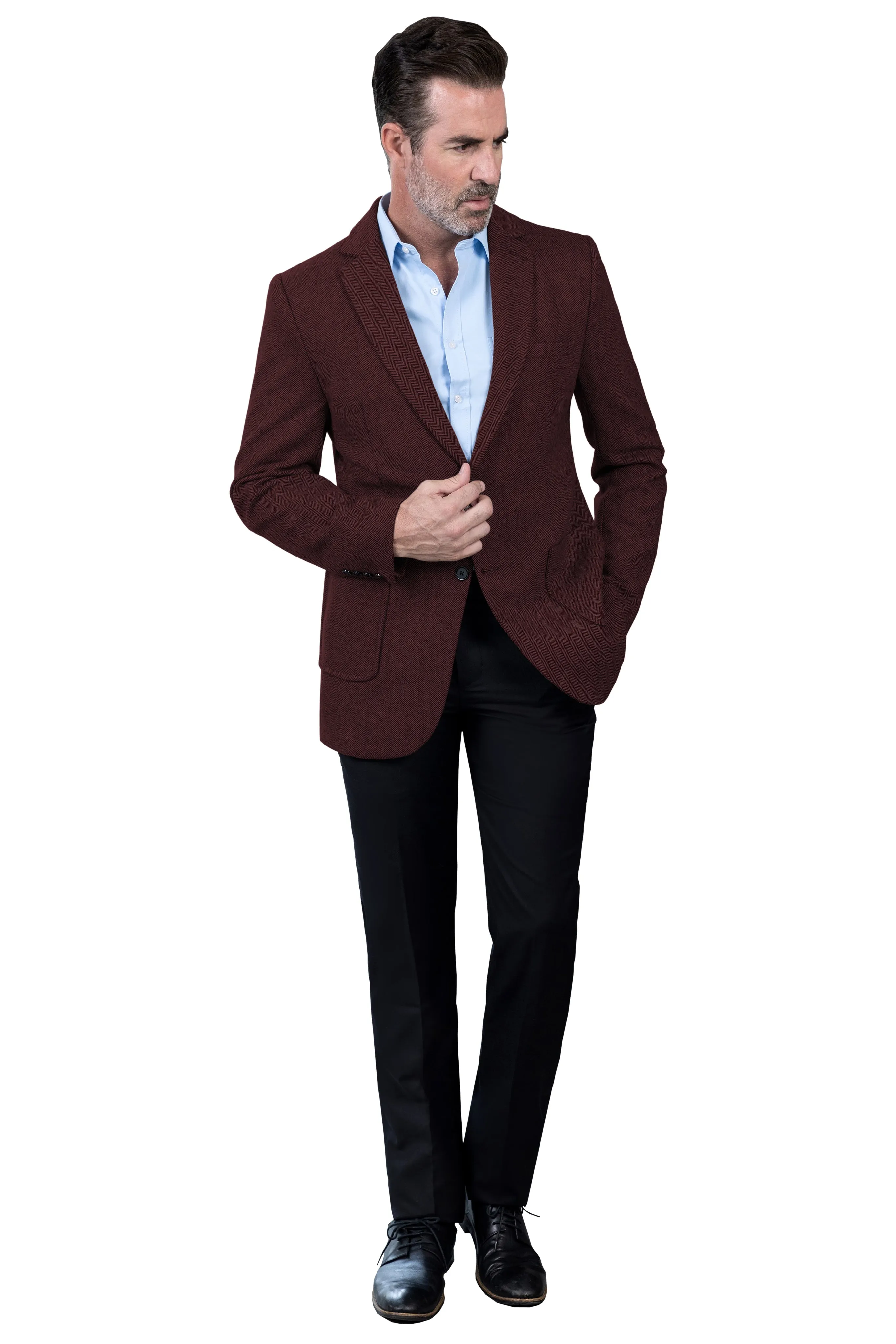 Formal Men's Classic Tweed Herringbone Peak Lapel Blazer