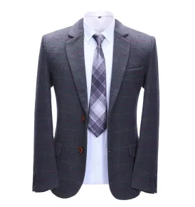 Formal Men's Dark Grey Plaid Notch Lapel Blazer