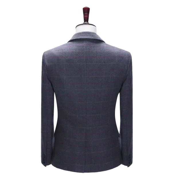 Formal Men's Dark Grey Plaid Notch Lapel Blazer