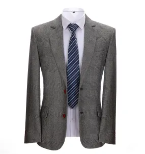 Formal Men's Grey Notch Lapel Blazer Business Plaid Jacket