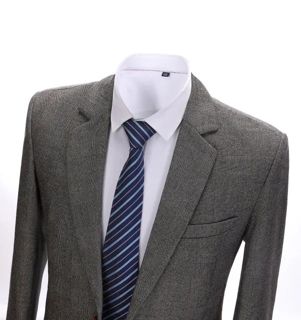 Formal Men's Grey Notch Lapel Blazer Business Plaid Jacket