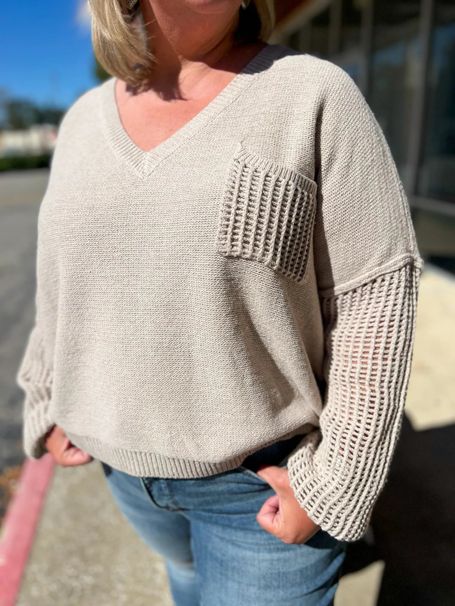 Get You Back Oatmeal Sweater with Open Knit Details (C)