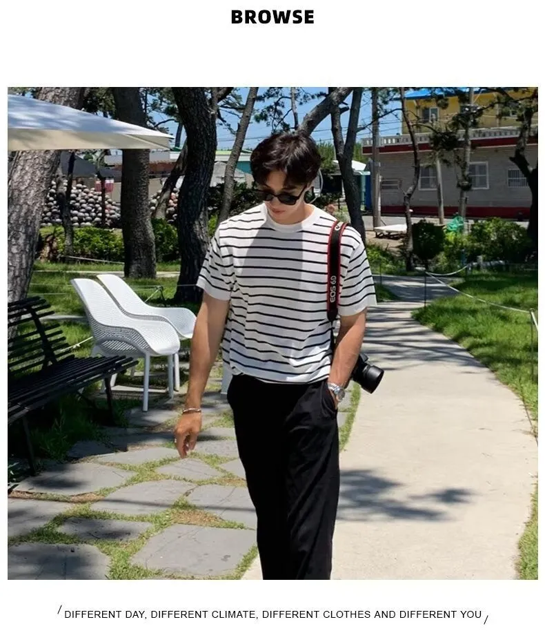 Half Sleeve Striped Short Sleeve Summer Casual Knitted Top